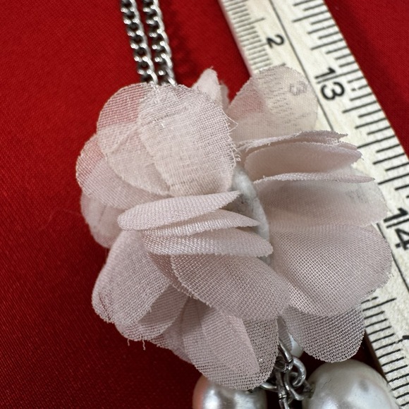 Silver Tone Charm Necklace With Faux Pearl, Pinkish Flower - Picture 5 of 5